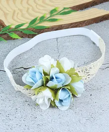 Asthetika Roses Patched Lace Self Design Headband - Blue