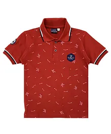 CAVIO Half Sleeves Bow & Arrow Archery Print Polo Tee - Maroon