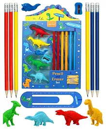 Crackles Dinosaur Stationery Kit With Pencils Erasers Sharpener Ruler Bookmark Pencil Grip - Multicolor