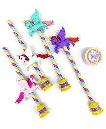 Crackles Magical Unicorn Plastic Stationary Kit With Pencils, Erasers, Sharpener, Pencil Holder Topper Combo Set For Best Return Gift ( Color May Vary )