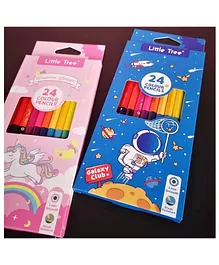 Crackles Space And Unicorn Wood Double Sided Coloring Books, Artist Drawing, Sketching, Crafting 12 Pencils 24 Colors Pack Of 2 - Multicolour