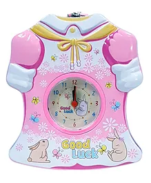 Crackles Dress Shape Piggy Bank Alarm Clock With Lock And Key - (Color & Print May Vary)