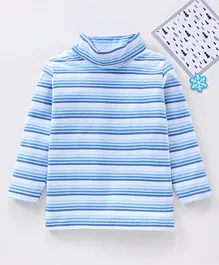 Babyhug Cotton Knit Full Sleeves Striped Winter T-Shirt - Blue
