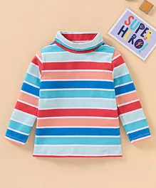 Babyhug Cotton Full Sleeves Winterwear Stripes T-Shirt - Blue Red