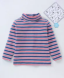 Babyhug Cotton Lycra Knit Full Sleeves Striped Skivi T-Shirt - Navy Red