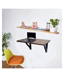 Muren Foldable Wall Mount Table Set For Study Office Work With Round Corner Rectangular Floating Wood Shelf Stand for Laptop Reading & Writing Collapsible Bracket Desk Living Room