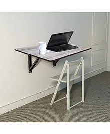 Muren Foldable Wall Mount Table Set For Study Office Work With Round Corner Rectangular Floating Wood Shelf Stand for Laptop Reading & Writing Collapsible Bracket Desk Living Room
