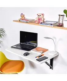 Muren Foldable Wall Mount Table Set fFor Study Office Work With Round Corner Rectangular Floating Wood Shelf Stand For Laptop Reading & Writing Collapsible Bracket Desk Living Room