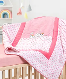Babyhug Premium Cotton Quilt Kitty Print - Pink