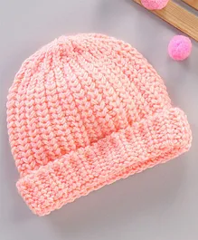 Babyhug Acrylic Blend Knitted Cap Textured Pink - Diameter 12 cm