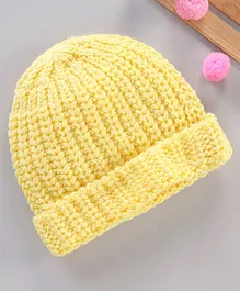 Babyhug Acrylic Blend Knitted Cap Textured Mustard - Diameter 12 cm