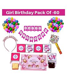 Expelite Pink theme Birthday Chocolates and Decoration Kit  Hamper For Girls- Pack of 60