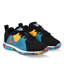 Campus Bunny K Kids Laced Up Sports Shoes - Black & Mustard Yellow