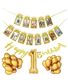 Funcart 1st Birthday Decoration Kit Golden  Pack of 53