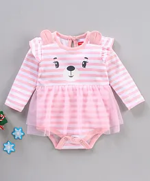 Babyhug 100% Cotton Full Sleeves Striped Onesies - Pink