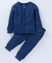 Babyoye Cotton Blend Full Sleeves Thermal Vest & Lounge Pant - Navy Blue