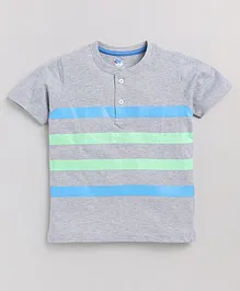DEAR TO DAD Half Sleeves Striped Front Button Closure Tee - Grey