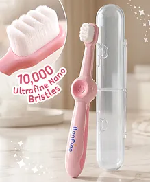 Bonfino Nano Bristles Toothbrush Free Size - Pink| Feather Soft Bristles| Easy Grip Anti-slip Handle| for 6+ months Boys & Girls| Ideal Brush Head Size