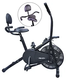 Reach Air Bike Exercise Cycle With Moving Handles & Adjustable Cushioned Seat  - Black
