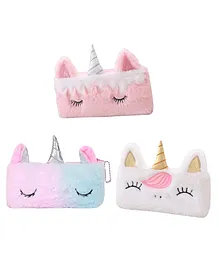  BeeWee Unicorn Fur Faux Pencil Pouch Stationery Organiser  - Pink White