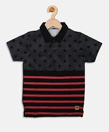 Nins Moda Half Sleeves Stars & Stripes Polo Tee - Black & Red