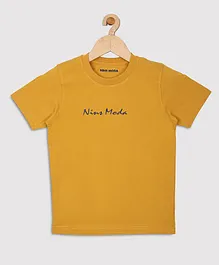 Nins Moda Half Sleeves Brand Text Print Tee - Mustard