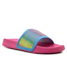 KazarMax Hopits Shimmer Rainbow Print Detailing Casual Wear Flip Flops - Turquoise