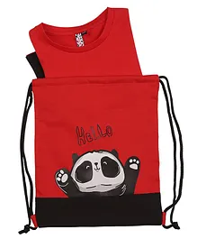 Actuel Half Sleeves Hello Panda Printed Top - Red