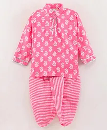 Teentaare Full Sleeves Cotton Kurta & Dhoti Set Printed- Pink
