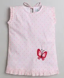 Knitting Doodles Sleeveless Butterfly Placement Embroidery Dobby Weave Frill Hem Top - Light Pink