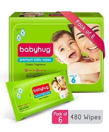 Babyhug Premium 98% Water Baby Wet Wipes Pack Of 6 - 80 Piece Each