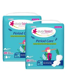 everteen XXL Sanitary Napkin Pads with Cottony-Soft Top Layer  Enriched with Neem and Safflower Pack of 2 - 80 PIeces