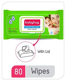 Babyhug Premium 98% Water Baby Wet Wipes with Moisturising Aloe Vera With Lid - 80 Pieces