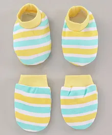 Babyhug 100% Cotton Knit Mittens & Booties Striped - Yellow