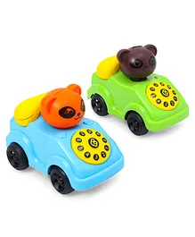 Toyzone Pull String Telephone Teddy Heads Toy Cars Pack of 2 - Green Sky Blue