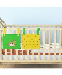 Kadambaby Monkey Print Crib Pocket Pack of 2 -Green and Yellow