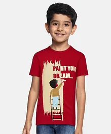 Ladore Half Sleeves Paint Your Dream Printed T Shirt - Red