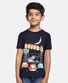 Ladore Half Sleeves Drive In Movie Printed T Shirt - Navy Blue