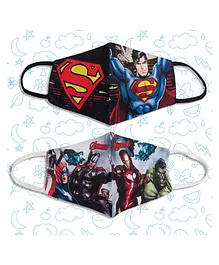 Sassoon Cartoon Printed 4 Layers Washable And Reusable Cloth Mask Superman & Avenger Print Pack Of 2 - Blue Red