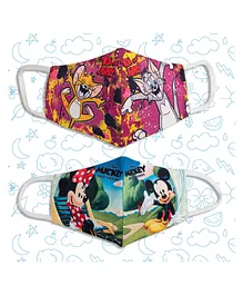 Sassoon Cartoon Printed 4 Layers Washable And Reusable Cloth Mask Tom & Jerry & Mickey Mouse Print Pack Of 2 - Red Green