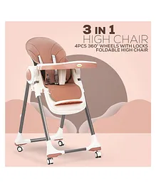 BAYBEE 3 in 1 Convertible Feeding High Chair With Adjustable Height Safety Belt & Footrest - Pink