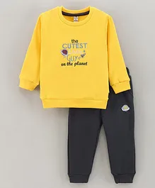 Brats And Dolls Cotton Knit Full Sleeves T-Shirt & Lounge Pant Text Embroidered - Gold
