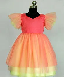 HEYKIDOO Flutter Sleeves Solid Layered Dress - Peach