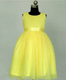 HEYKIDOO Sleeveless Solid Yolk Pleated And Back Cut Out Detail Fit And Flare Dress - Yellow