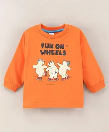 Pink Rabbit Cotton Knit Full Sleeves Text Print T Shirt - Rust Orange