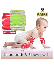 Babymoon Padded Kids Knee Elbow Protection Pads (Pack of 2 - Red & Green