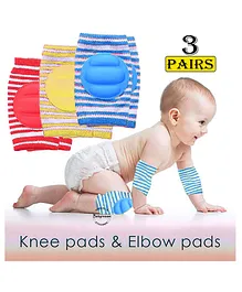Babymoon Padded Kids Knee Elbow Protection Pads Pack of 3 - Red Yellow Blue