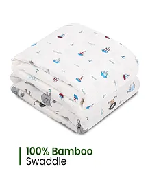 Mush 100% Bamboo Swaddle Ultra Soft Breathable Thermoregulating Absorbent Light Weight and Multipurpose Bamboo Wrapper cum Baby Bath Towel cum Blanket  - Jungle & Sea