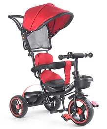 Babyhug  Plug & Play Stallion Tricycle with Parental Push Handle & Foldable Canopy - Red Black