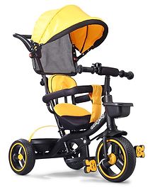 Babyhug  Plug & Play Stallion Tricycle with Parental Push Handle & Foldable Canopy - Yellow Black